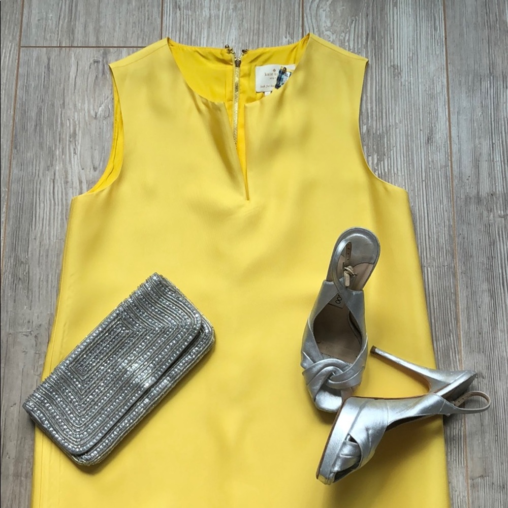 kate spade Yellow Sleeveless Shift Dress with Silver Accessories